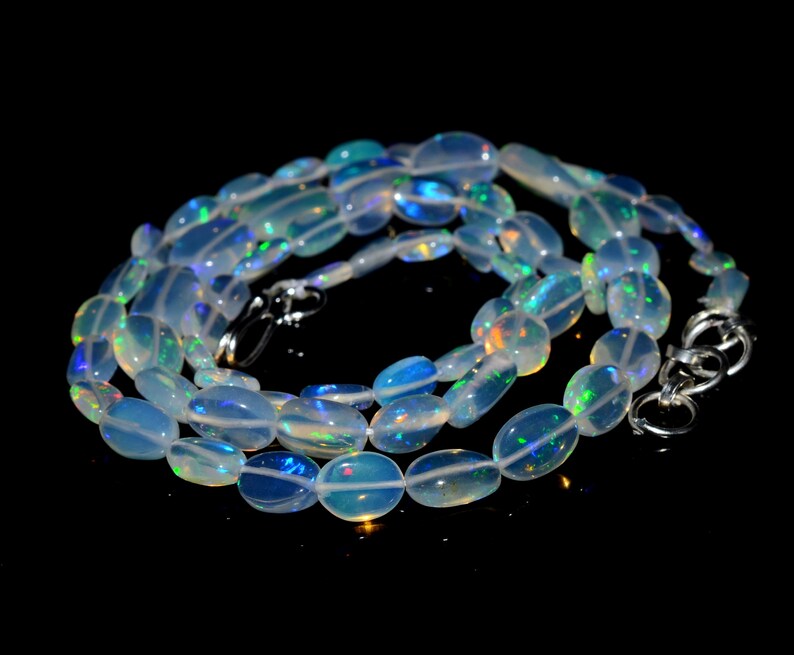 18Inch Stand, 36Carat Natural Fire Ethiopian Opal Oval Shape Smooth Beads Center Drill Size 5x3-9x6 mm