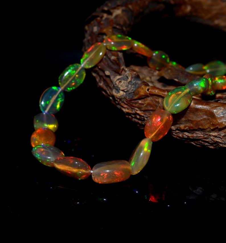 18Inch Stand, 36Carat Natural Fire Ethiopian Opal Oval Shape Smooth Beads Center Drill Size 5x3-9x6 mm