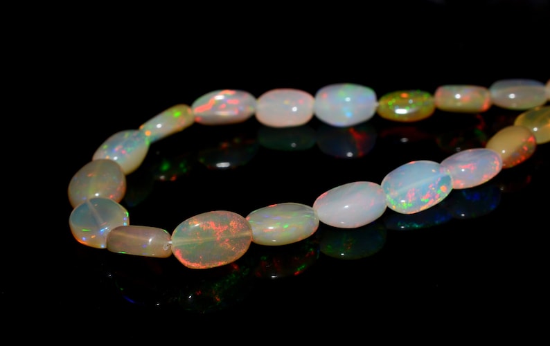 18Inch Stand, 36Carat Natural Fire Ethiopian Opal Oval Shape Smooth Beads Center Drill Size 5x3-9x6 mm