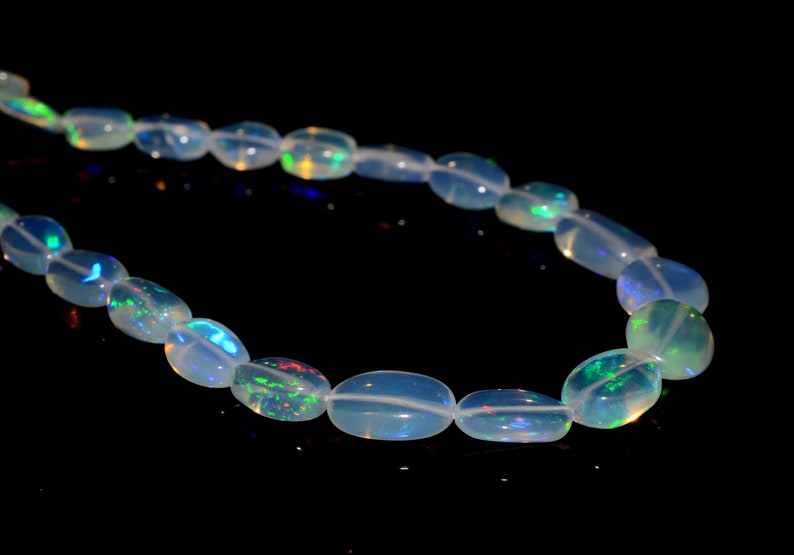 18Inch Stand, 36Carat Natural Fire Ethiopian Opal Oval Shape Smooth Beads Center Drill Size 5x3-9x6 mm