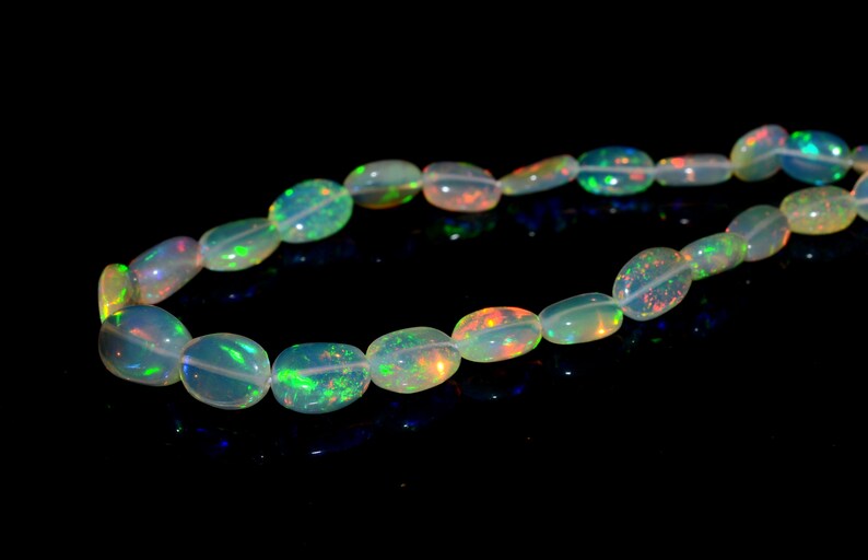 18Inch Stand, 36Carat Natural Fire Ethiopian Opal Oval Shape Smooth Beads Center Drill Size 5x3-9x6 mm