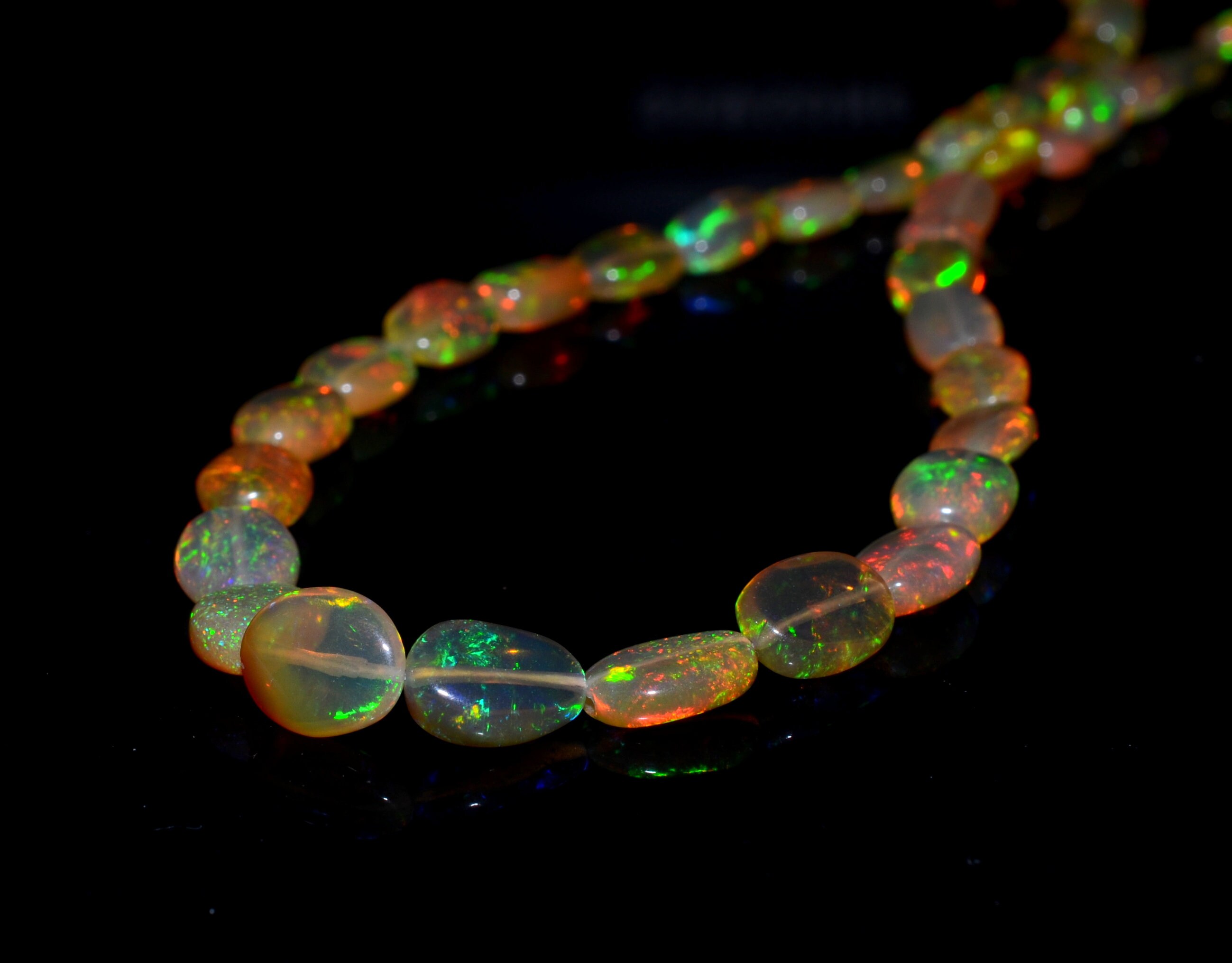 18Inch Stand, 36Carat Natural Fire Ethiopian Opal Oval Shape Smooth Beads Center Drill Size 5x3-9x6 mm