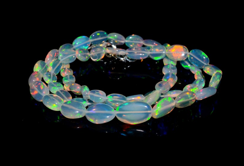 18Inch Stand, 36Carat Natural Fire Ethiopian Opal Oval Shape Smooth Beads Center Drill Size 5x3-9x6 mm