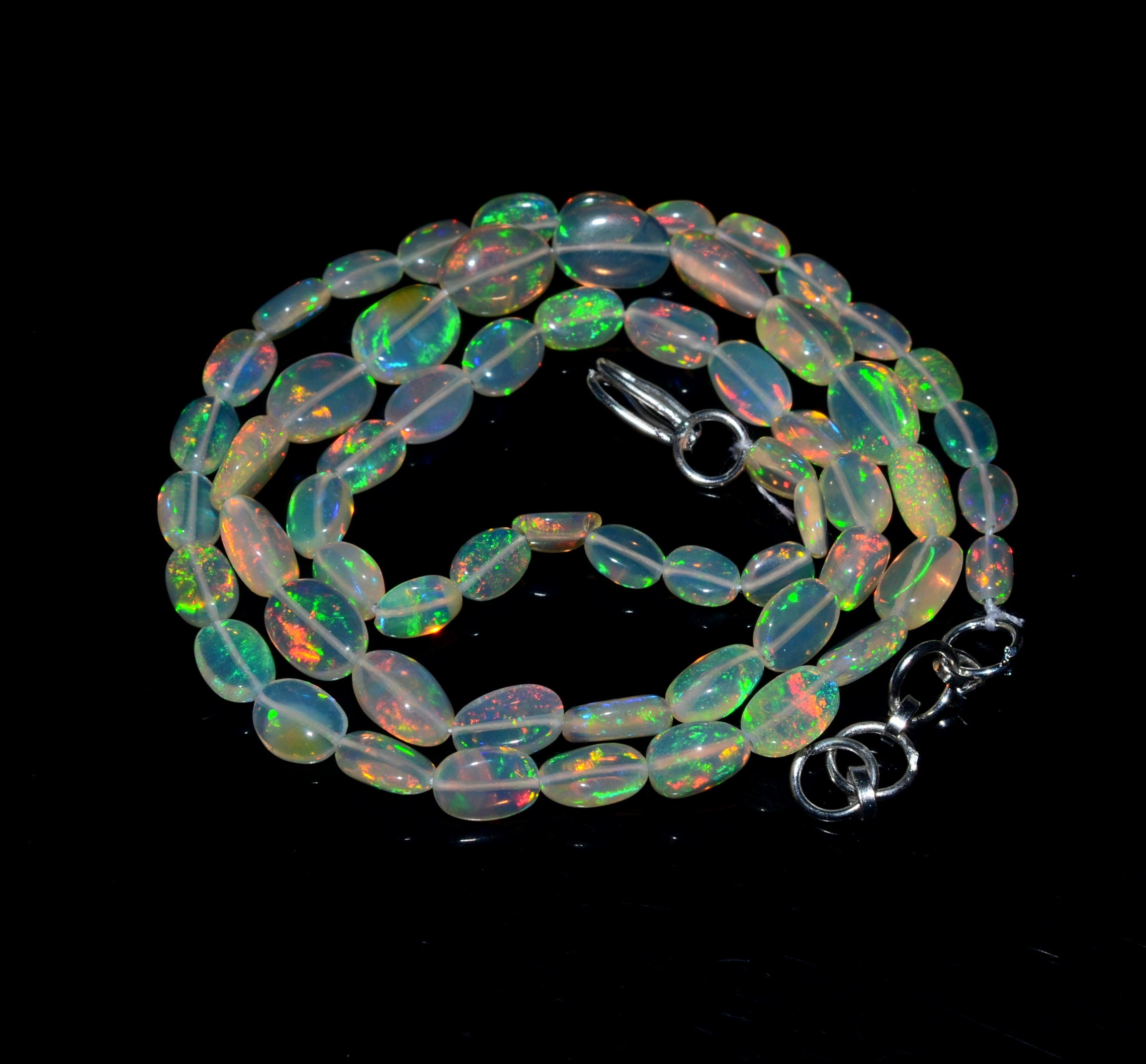 18Inch Stand, 36Carat Natural Fire Ethiopian Opal Oval Shape Smooth Beads Center Drill Size 5x3-9x6 mm