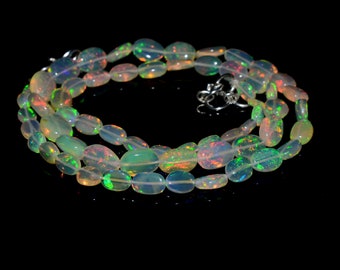 18Inch Stand, 36Carat Natural Fire Ethiopian Opal Oval Shape Smooth Beads Center Drill Size 5x3-9x6 mm