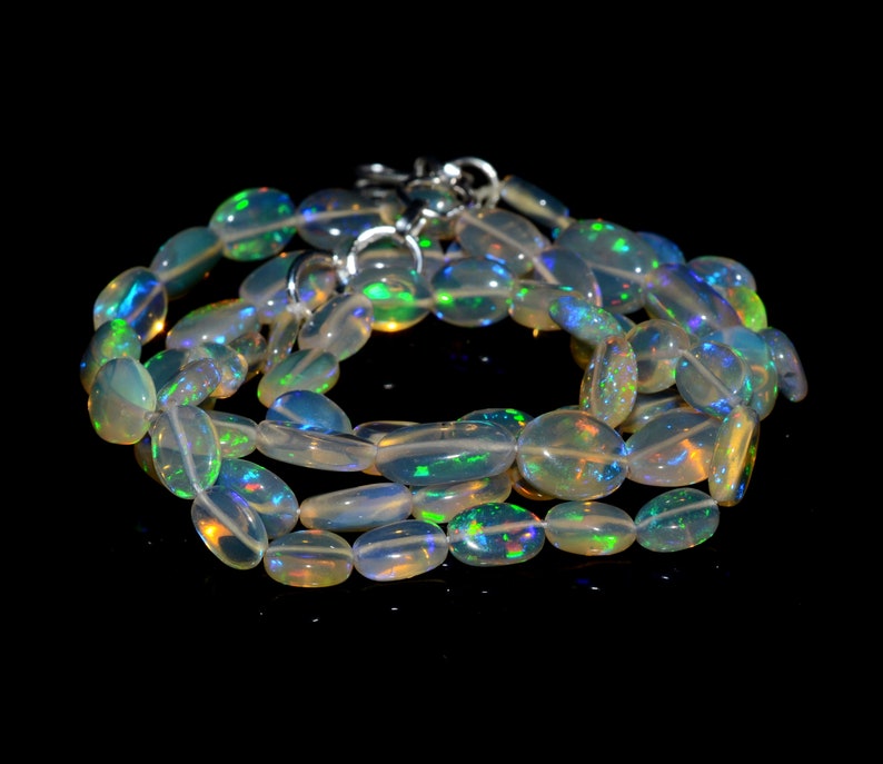 18Inch Stand, 36Carat Natural Fire Ethiopian Opal Oval Shape Smooth Beads Center Drill Size 5x3-9x6 mm