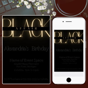 All Black Affair Invitation | Elegant Black and Gold Party Invite | Sophisticated Celebration Invite | Editable Canva Invitation Black Party