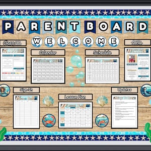 Blau Ozean Thema Elternplatine | Bulletin Kalender | Salbei | Erdige | Calm Neutral Ocean Klassenzimmer Dekor Bundle | Unterwasserklasse Bundle