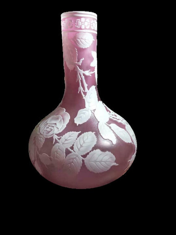 Vase Verre Type Galle Motif Fleurs/Glass Vase With Flowers