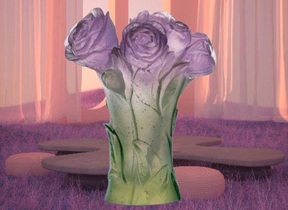 ドームDaum クリスタル　薔薇の小物入れ ドーム Daum クリスタル小物入れ 薔薇工芸 【公式通販】