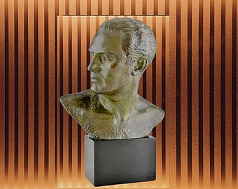 Art Deco bronze bust sculpture Jean Mermoz aviator