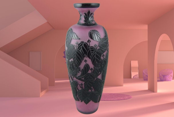 ケルシー・マーフィー作 カメオグラス 花瓶　ガラス彫刻　ピルグリム・グラス社 ケルシー マーフィー ピルグリム カメオ ガラス花瓶 入れ子