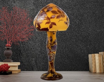 Lampe Champignon verre multicouches motif fleurs