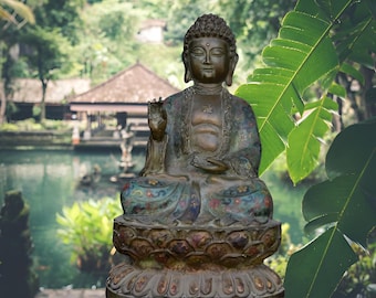 18,8 Zoll chinesische Cloisonne Shakyamuni Amitabha Bronze Buddha Statue Skulptur