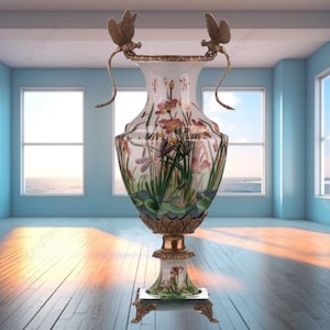 Bronze Mounted Porcelain Amphora Vase with Dragonflies