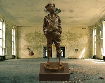 Exquisite bronze sculpture of whistling boy