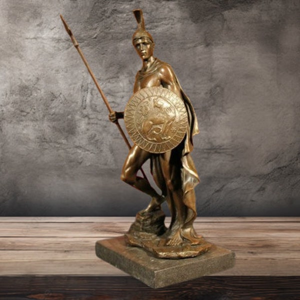 Bronze Statue Sur Marbre Romain Soldat