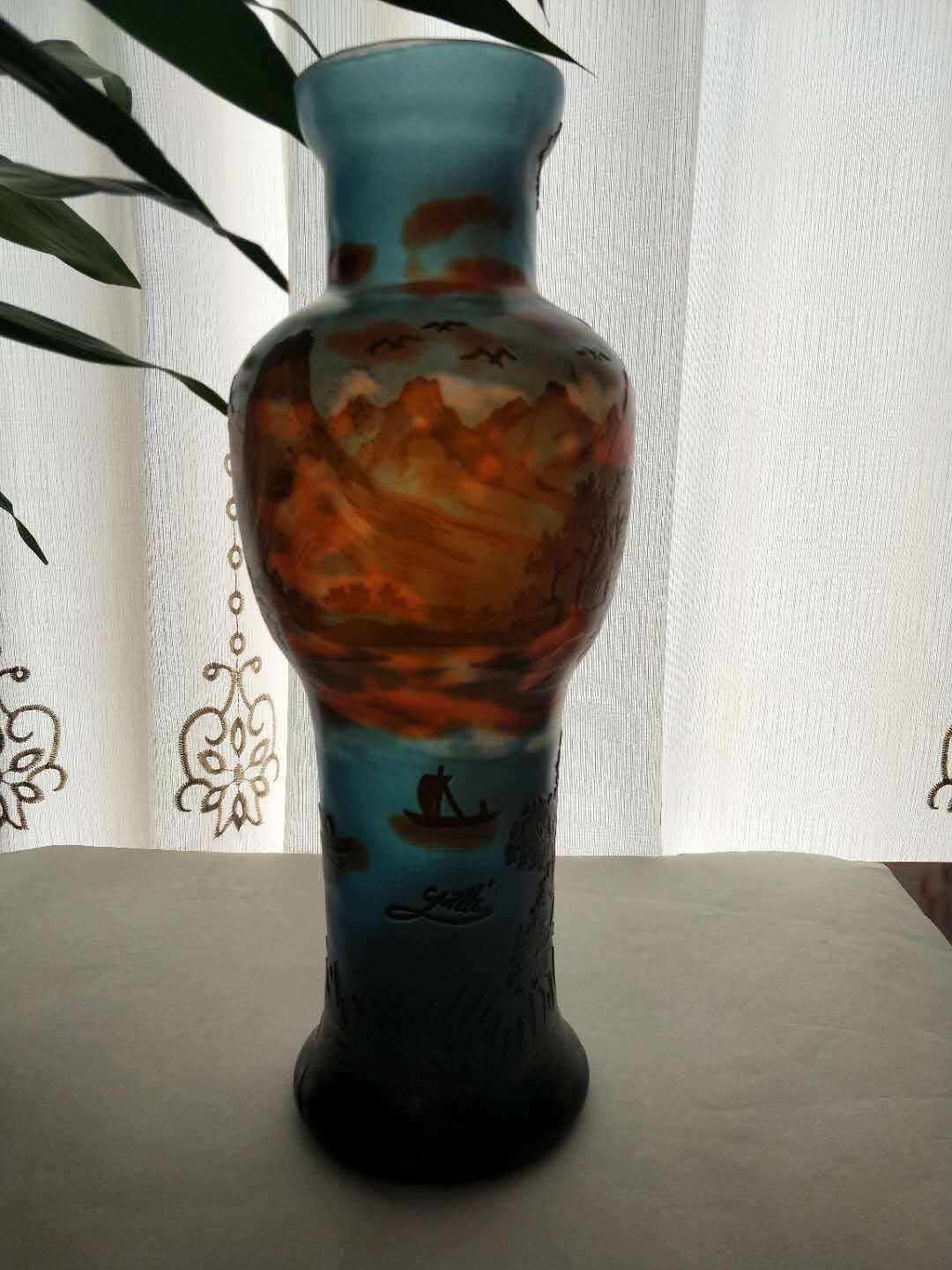 Vase Verre Type Galle Motif Fleurs/Glass Vase With Flowers