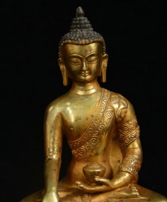 Statue Bouddha/Tibet Bronze Gilt Shakyamuni Amitabha Buddha Sakyamuni Tathagata Bowl Statue