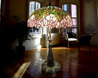 large tiffany style bronze lamp