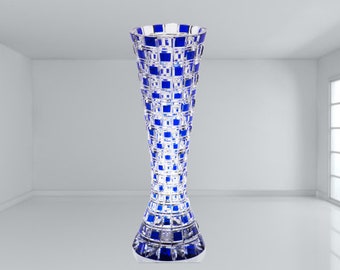 Vase bleu cobalt damier