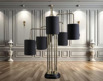Very Large Brass and Black Table Lamp