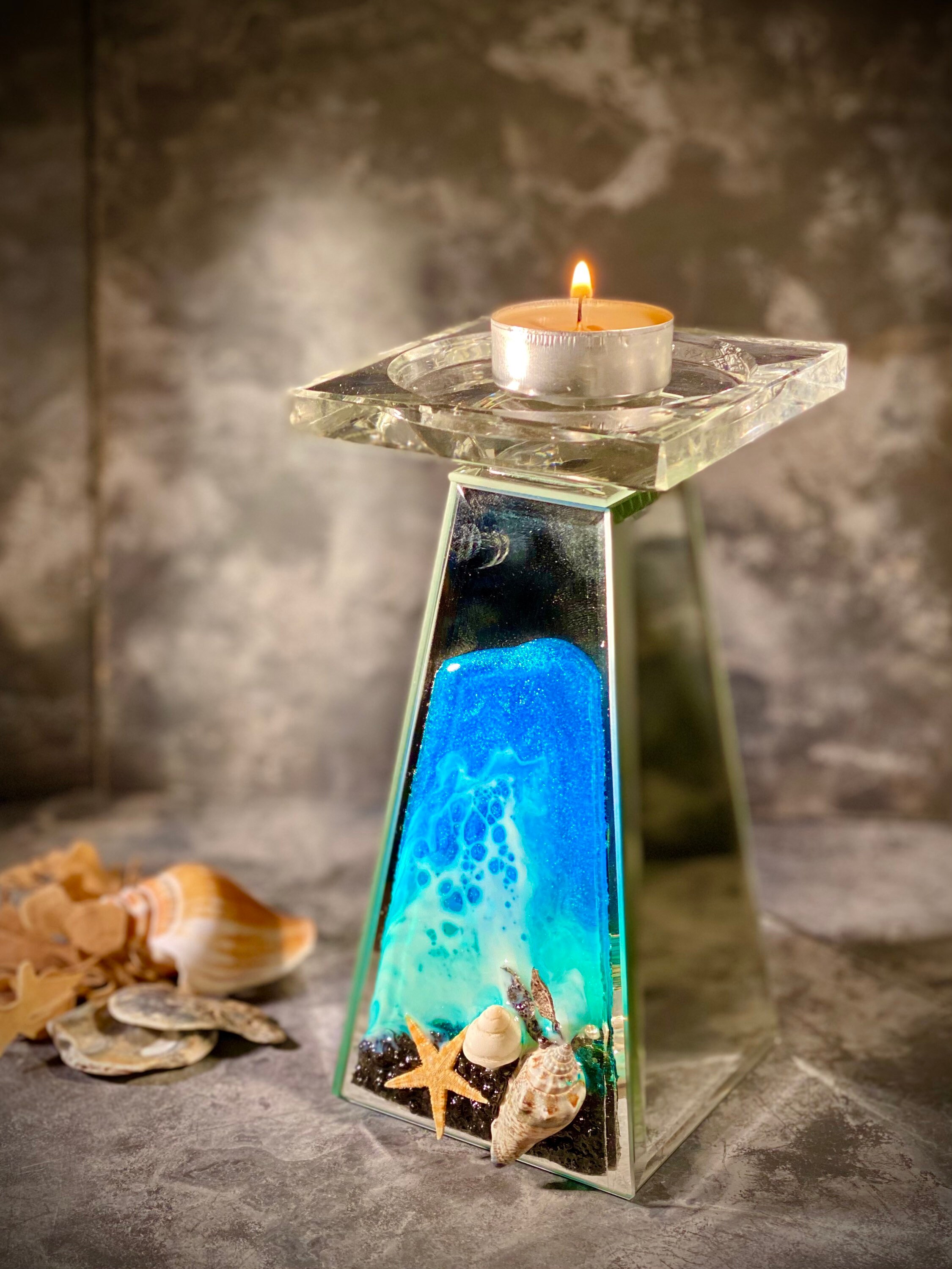 Resin candle holder tea light holder black sand beach Etsy
