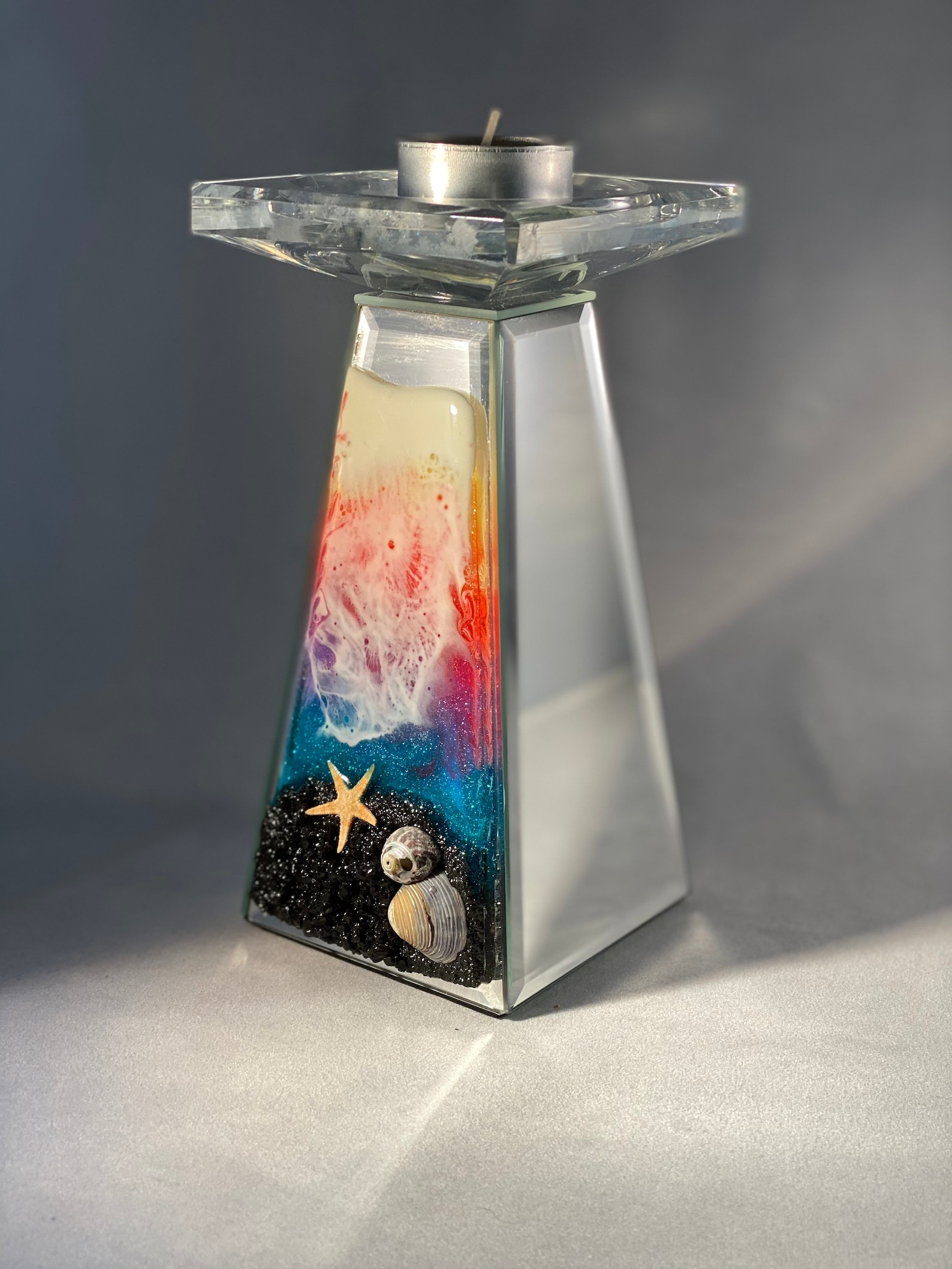 Resin, Candle Holder, Sunset, Waves, Black Sand Beach, Tea Light Holder