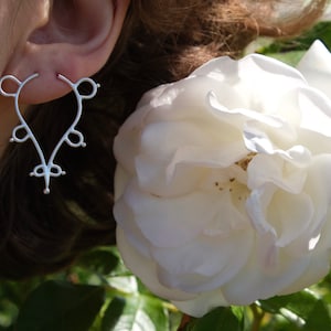 Petal double stud earrings handmade from 925 silver | Unique double earring | Floral Filigree Playful Hippie Boho Goa Tribal Nature