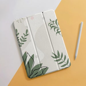 Green Leaves Curves dot iPad Case For Air 5 4 3 2 1, Pro 12.9" 11", 10.5" 10.2" 9.7" inch 5 6 7 8 9th, Mini 4 5 6, 2022 2021 2020 iPad Cover