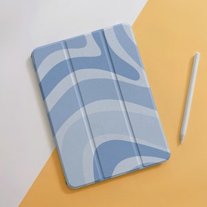 Blue Pastel Curves iPad Case For Air 5 4 3 2 1, Pro 12.9" 11", 10.5" 10.2" 9.7" inch 5 6 7 8 9th, Mini 4 5 6, 2022 2021 2020 iPad Cover