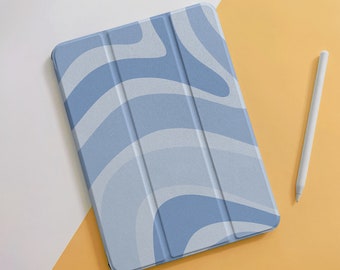 Blue Pastel Curves iPad Case For Air 5 4 3 2 1, Pro 12.9" 11", 10.5" 10.2" 9.7" inch 5 6 7 8 9th, Mini 4 5 6, 2022 2021 2020 iPad Cover