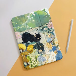 Black Cats Flowers Cute iPad Air Case For 10.9 10.5 10.2" iPad 10/9/8/7th, Air 5/4, Pro 12.9/11" inch, Mini 6/5/4 Case Cover 2022/2021/2020