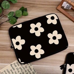Schwarze Blumen einfache Laptop Tasche iPad Tasche,Hülle für MacBook Air 13 15 Pro 13 14 15 16 Zoll,Laptop Tasche Air 4 5 Pro 11 12.9 cm Bild 1