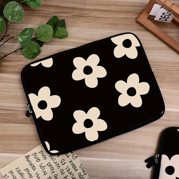 Schwarze Blumen einfache Laptop Tasche iPad Tasche,Hülle für MacBook Air 13 15 Pro 13 14 15 16 Zoll,Laptop Tasche Air 4 5 Pro 11 12.9 cm