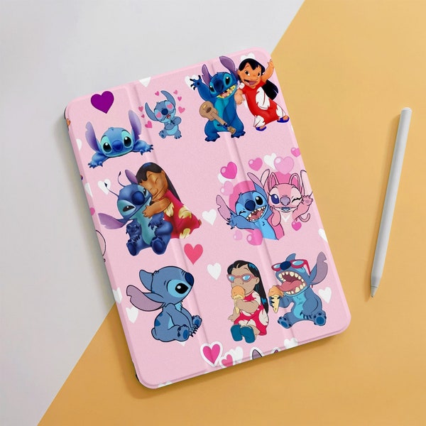 Cute Cartoon Stitch Pink iPad Case For iPad 10 Air 5 4 3 2 1 Pro 12.9 11", 10.5 10.2 9.7" 5 6 7 8 9 Mini 4 5 6, 2022 2021 2020 iPad Cover