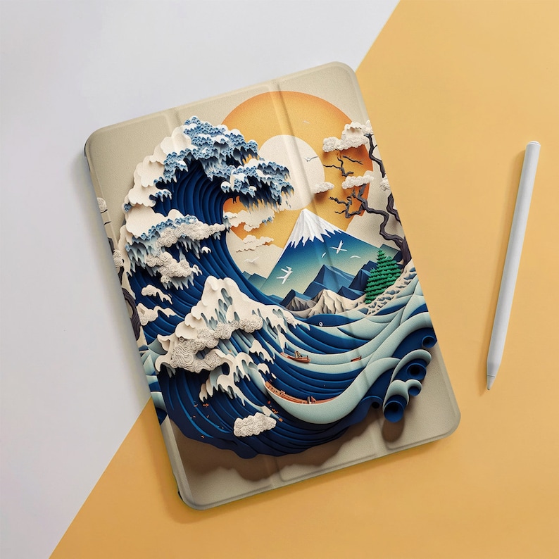 Fake 3D The Great Wave Art iPad Case For iPad 10 Air 5 4 3 2 1 Pro 12.9 11, 10.5 10.2 9.7 5 6 7 8 9 Mini 4 5 6, 2022 2021 2020 iPad Cover zdjęcie 1