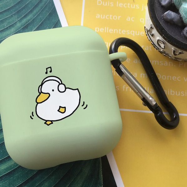 Cute Duck Listening To Music Colorful AirPods Pro 2 Case Cover With Keychain,Custom Clear Apple Airpods Pro Pro2 1st 2nd 3rd Generation Case