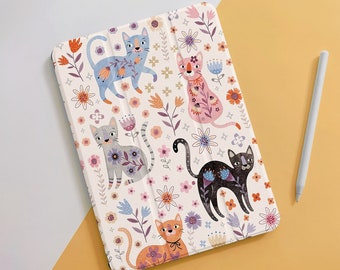 Flower Cats Cute Cartoon iPad Air Case For 10.9 10.5 10.2" iPad 10/9/8/7th, Air 5/4, Pro 12.9/11" inch, Mini 6/5/4 Case Cover 2022/2021/2020
