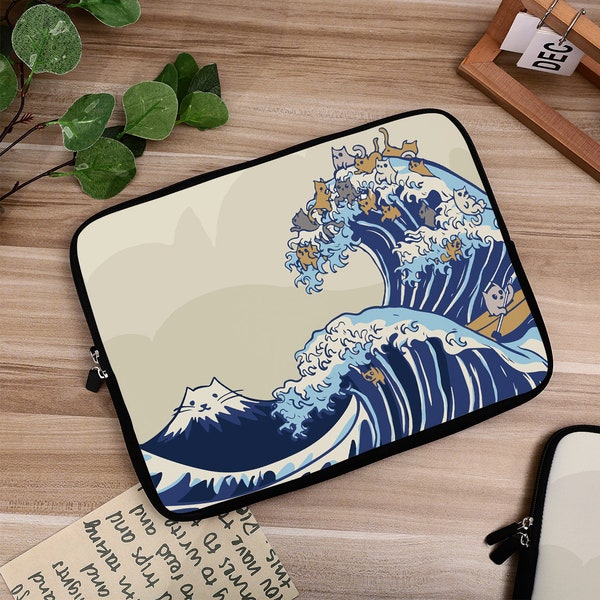 The Great Wave Cats Laptop Sleeve iPad Sleeve, MacBook Air 13 15 Pro 13 14 15 16 Inch Case, Laptop Case Bag, iPad Bag Air 4 5 Pro 11 12,9 Case