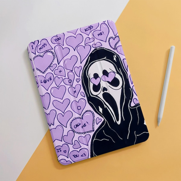 Halloween Heart Purple Ghost iPad Case For iPad 10 Air 5 4 3 2 1 Pro 12.9 11",10.5 10.2 9.7" 5 6 7 8 9 Mini 4 5 6,2022 2021 2020 iPad Cover