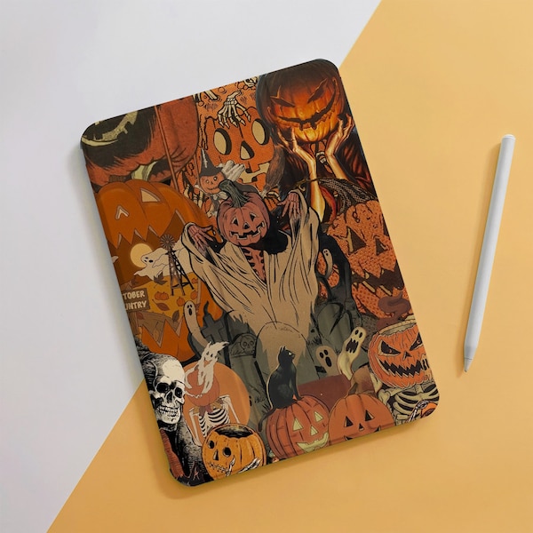Halloween Ghost Retro Pumpkin iPad Case For 10.9 10.5 10.2" iPad 10/9/8/7th,Air 5/4, Pro 12.9/11" inch,Mini 6/5/4 Case Cover 2022/2021/2020