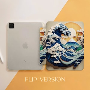Fake 3D The Great Wave Art iPad Case For iPad 10 Air 5 4 3 2 1 Pro 12.9 11, 10.5 10.2 9.7 5 6 7 8 9 Mini 4 5 6, 2022 2021 2020 iPad Cover zdjęcie 3