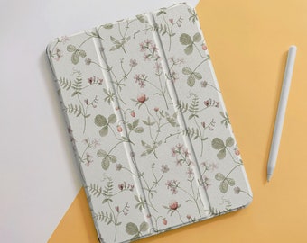 Fleurs, feuilles, art, étui pour iPad Air avec porte-crayon, 10,9 pouces pour iPad 10th Air 5/4th, Pro 12,9 pouces pour iPad 9e génération, mini 6 5 4 3 2 1