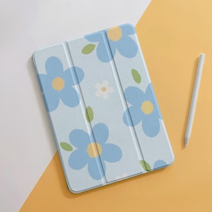 Blue Floral Flowers iPad Case For Air 5 4 3 2 1, Pro 12.9" 11", 10.5" 10.2" 9.7" inch 5 6 7 8 9th, Mini 4 5 6, 2022 2021 2020 iPad Cover