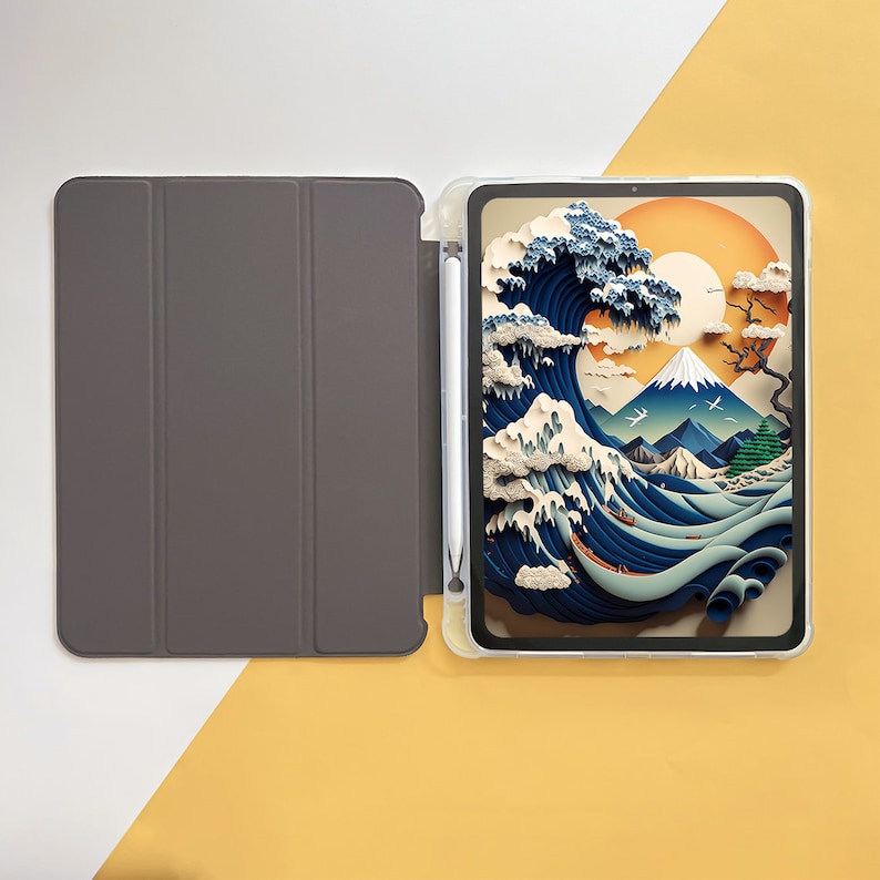 Fake 3D The Great Wave Art iPad Case For iPad 10 Air 5 4 3 2 1 Pro 12.9 11, 10.5 10.2 9.7 5 6 7 8 9 Mini 4 5 6, 2022 2021 2020 iPad Cover zdjęcie 7