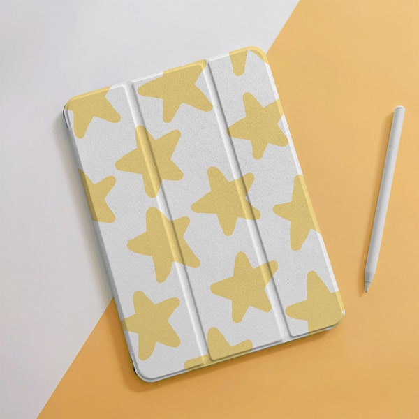 Simple Yellow Stars White iPad Case For Air 5 4 3 2 1 Pro 12.9" 11", 10.5" 10.2" 9.7" inch 5 6 7 8 9th Mini 4 5 6, 2022 2021 2020 iPad Cover