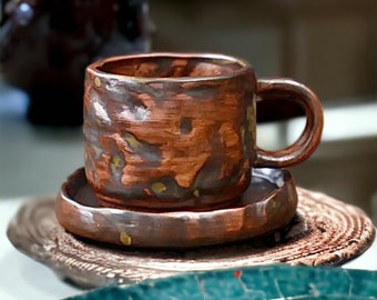 Glaze handmade-dark mug set-gift for him-vintage-Handpainted-270ml