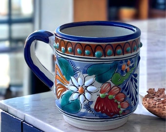 Talavera Mug, tableware, gift for her, eco friendly. Ceramic mug, tea/coffee cup, pottery Mug, blue,  brown