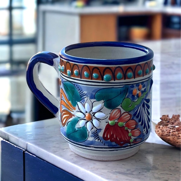 Talavera Mug, tableware, gift for her, eco friendly. Ceramic mug, tea/coffee cup, pottery Mug, blue,  brown